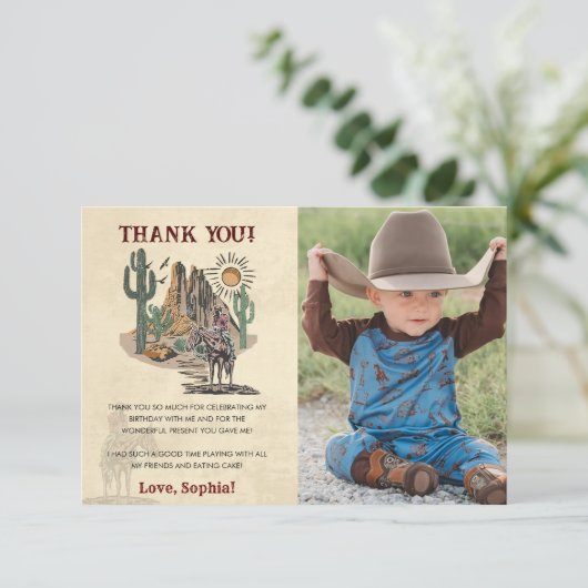 Wild West Cowboy Birthday Party Dankeskarte (Stehend Vorderseite)