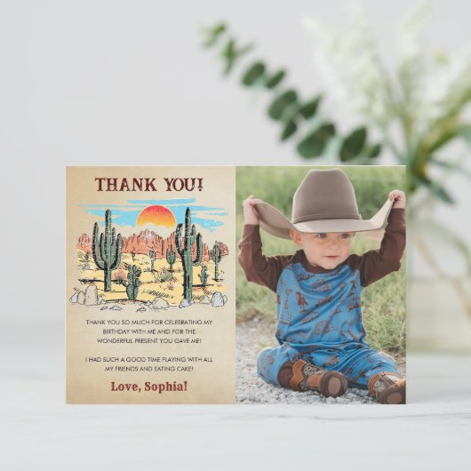 Wild West Cowboy Birthday Party Dankeskarte (Stehend Vorderseite)
