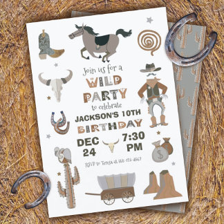 Wild West Cowboy Birthday Party Einladung