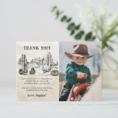 Wild West Cowboy Birthday Party Foto Dankeskarte (Stehend Vorderseite)