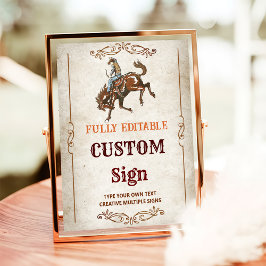Wild West Cowboy Birthday Party Table Sign Poster