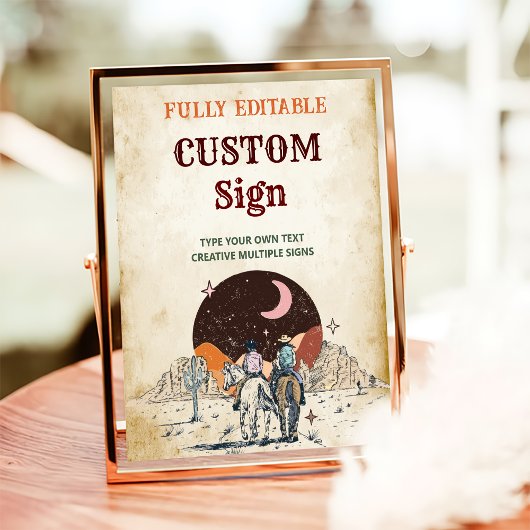 Wild West Cowboy Birthday Party Table Sign Poster