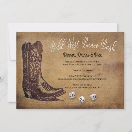 Wild West Cowboy Boot Bunco Einladung (Vorderseite)