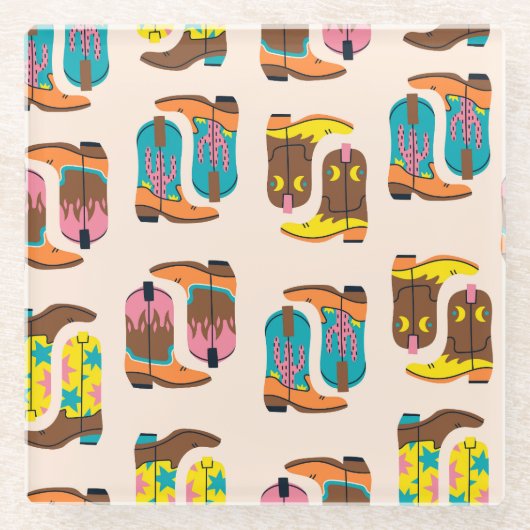 Wild West Cowboy Boots: Modekonzepte Muster Glasuntersetzer (Vorderseite)