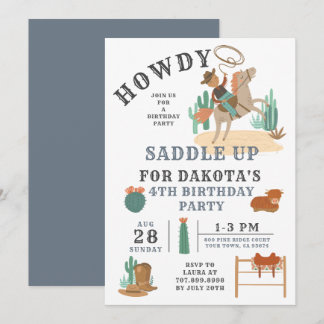 Wild West Cowboy Boy 4. Geburtstag Einladung
