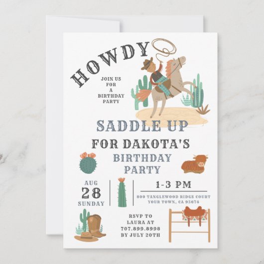 Wild West Cowboy Boy Birthday Einladung (Vorderseite)
