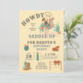 Wild West Cowboy Boys Einladung zum Geburtstag (Stehend Vorderseite)