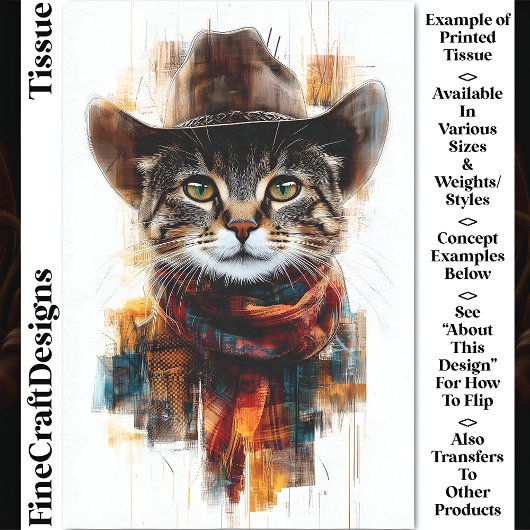 Wild West Cowboy Cat, Hat & Scarf DB3 Decoupage Seidenpapier