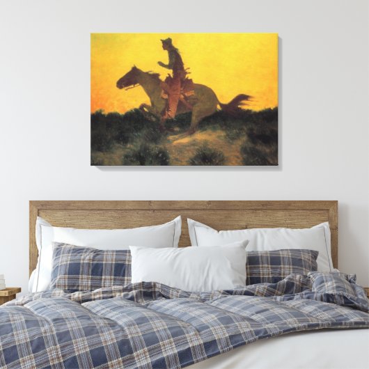 Wild West Cowboy Horseriding gegen den Sonnenunter Leinwanddruck (Insitu (Schlafzimmer))