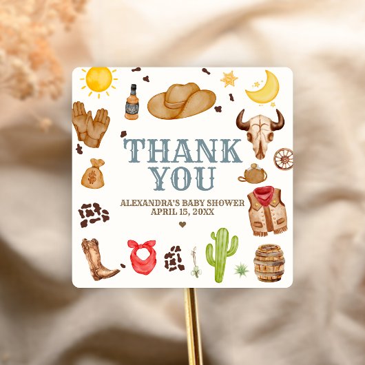 Wild West Cowboy Rodeo Baby Shower Quadratischer Aufkleber