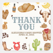 Wild West Cowboy Rodeo Baby Shower Quadratischer Aufkleber (Vorderseite)