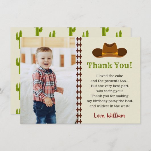 Wild West Cowboy Rodeo Kids Boys Birthday Party Dankeskarte (Vorne/Hinten)
