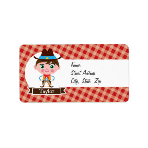 Wild West Cowboy Sheriff, Red Gingham Kid Adressaufkleber