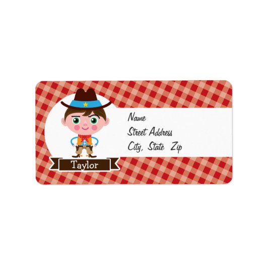 Wild West Cowboy Sheriff, Red Gingham Kid Adressaufkleber (Vorne)