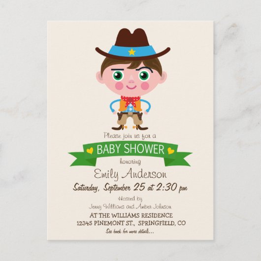 Wild West Cowboy Theme Baby Shower Einladungspostkarte (Vorderseite)
