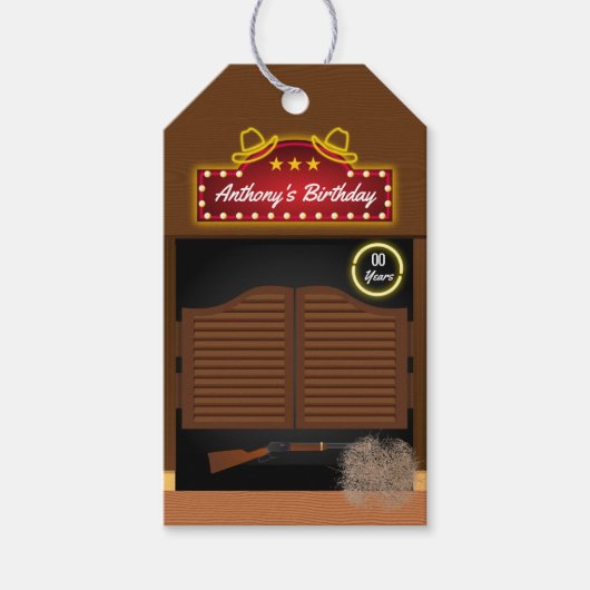 Wild West Cowboy Themed Birthday Guest Favor Geschenkanhänger (Vorderseite)