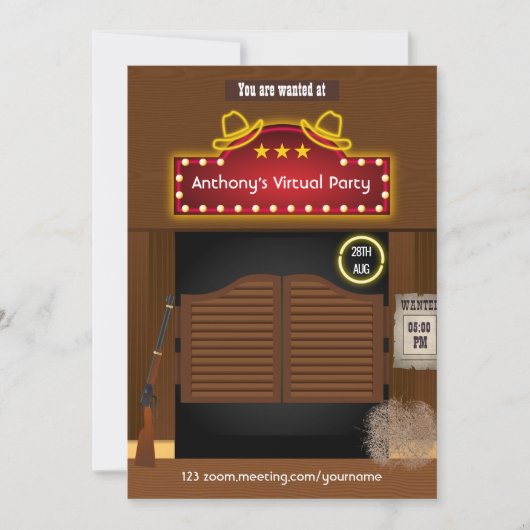 Wild West Cowboy Virtual Party Einladung (Vorderseite)