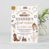 Wild West Cowboy Western 1st Party Birthday Einladung (Stehend Vorderseite)