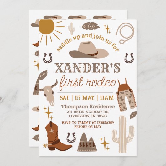 Wild West Cowboy Western 1st Party Birthday Einladung (Vorne/Hinten)