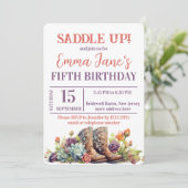 Wild West Cowgirl 5. Geburtstag Einladung (Stehend Vorderseite)