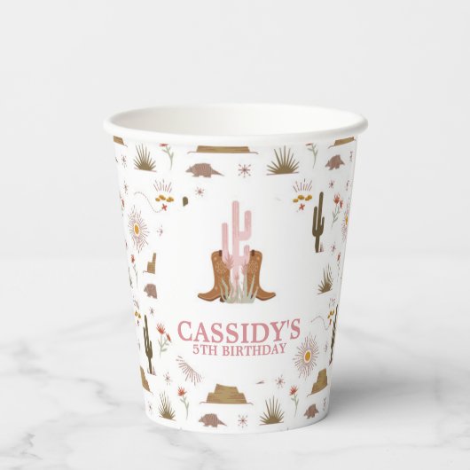 Wild West Cowgirl Birthday Party Paper Cups Pappbecher (Rückseite)