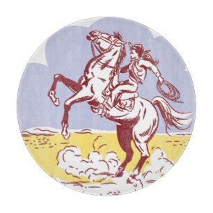 Wild West Cowgirl: Vintage Linie Zeichnend. Schneidebrett