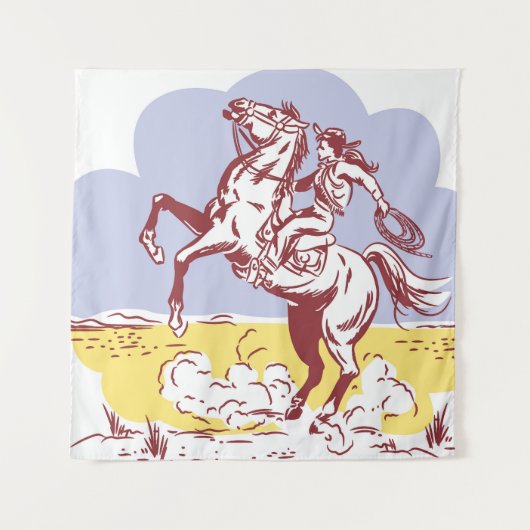 Wild West Cowgirl: Vintage Linie Zeichnend. Wandteppich (Vorderseite)