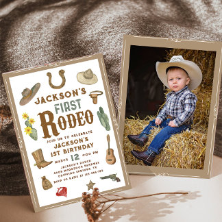 Wild West First Rodeo Cowboy 1. Geburtstag Foto Einladung
