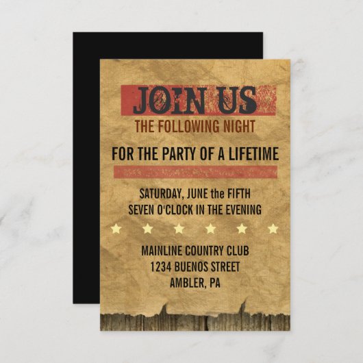 WILD WEST GEWOLLT Bar Bat Mitzvah Party Card Einladung (Vorne/Hinten)