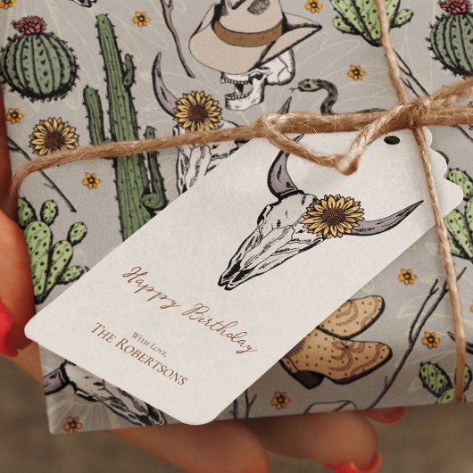 Wild West Happy Birthday Bull Skull Geschenkanhänger