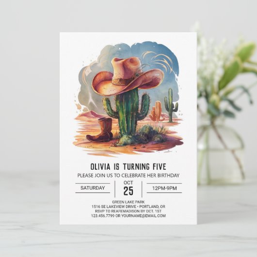 Wild West Hats Cowboy Birthday Einladung (Stehend Vorderseite)