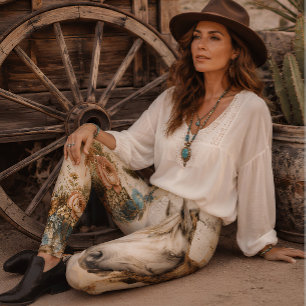 Wild-West-Herz-Cowgirl-Seele-Boho-Pferd-Türkis Leggings