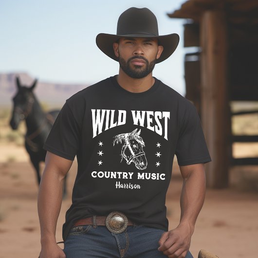 Wild West Horse Country Music Schwarz-weißer T - S T-Shirt