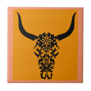 wild-west-kuh-schädel-hörner-schwarz-weiß-vektor-c fliese