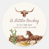 Wild West Little Cowboy Baby Shower Runder Aufkleber (Vorderseite)