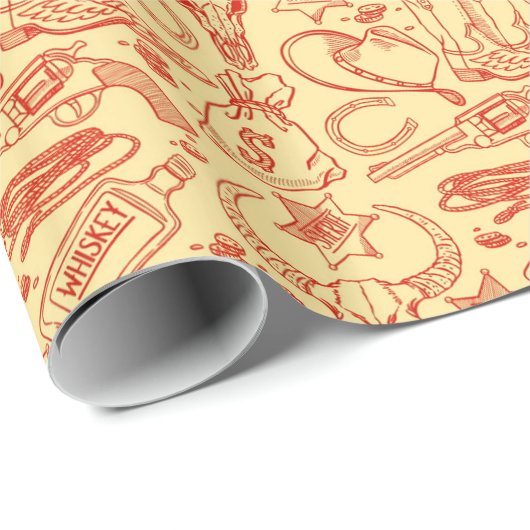 Wild West Old Cowboy Pattern Rustikaler Western Geschenkpapier (Rolleneckpunkt)
