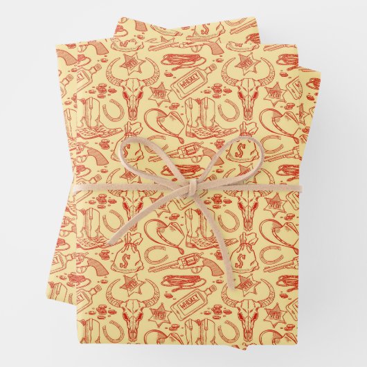 Wild West Old Cowboy Pattern Rustikaler Western Geschenkpapier Set (Beispiel)