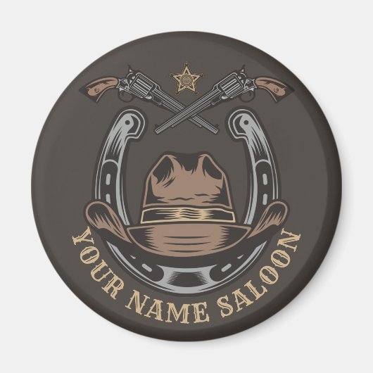 Wild West Revolver Horseshoe Western Cowboy Saloon Magnet (Vorne)