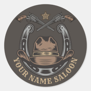 Wild West Revolver Horseshoe Western Cowboy Saloon Runder Aufkleber