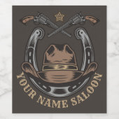 Wild West Revolver Horseshoe Western Cowboy Saloon Weinetikett (Einzelnes Label)