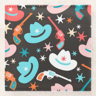 Wild West, Revolvers Cowboy Pattern. Glasuntersetzer