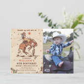 Wild West Rodeo Cowboy Birthday Foto Einladung (Stehend Vorderseite)