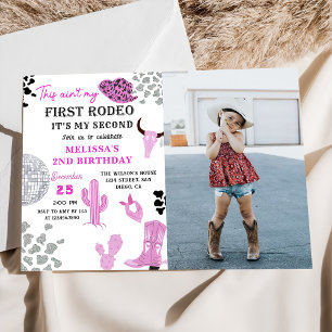 Wild West Rodeo Disco Cowgirl 2. Geburtstag Foto Einladung