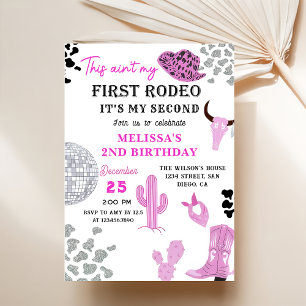 Wild West Rodeo Disco Cowgirl 2. Geburtstag Party Einladung