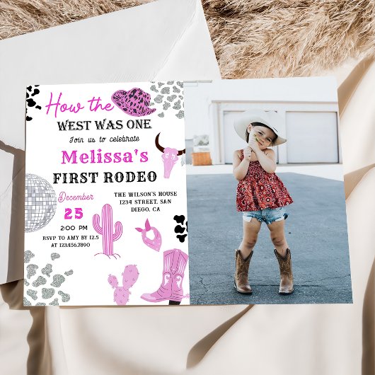 Wild West Rodeo Disco Pink Cowgirl Birthday Foto Einladung