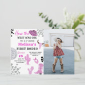 Wild West Rodeo Disco Pink Cowgirl Birthday Foto Einladung (Stehend Vorderseite)