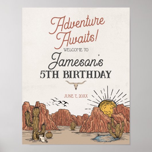Wild West Rodeo Geburtstagsparty Begrüßungszeichen Poster (Vorne)