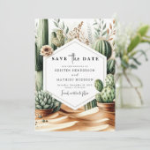 Wild West Romantic Cactus Wedding Save The Date (Stehend Vorderseite)