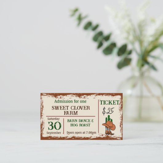 Wild West Rustic Cowboy Western Party Ticket Begleitkarte (Stehend Vorderseite)