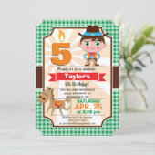 Wild West Sheriff Boy; Green Birthday Party Einladung (Stehend Vorderseite)